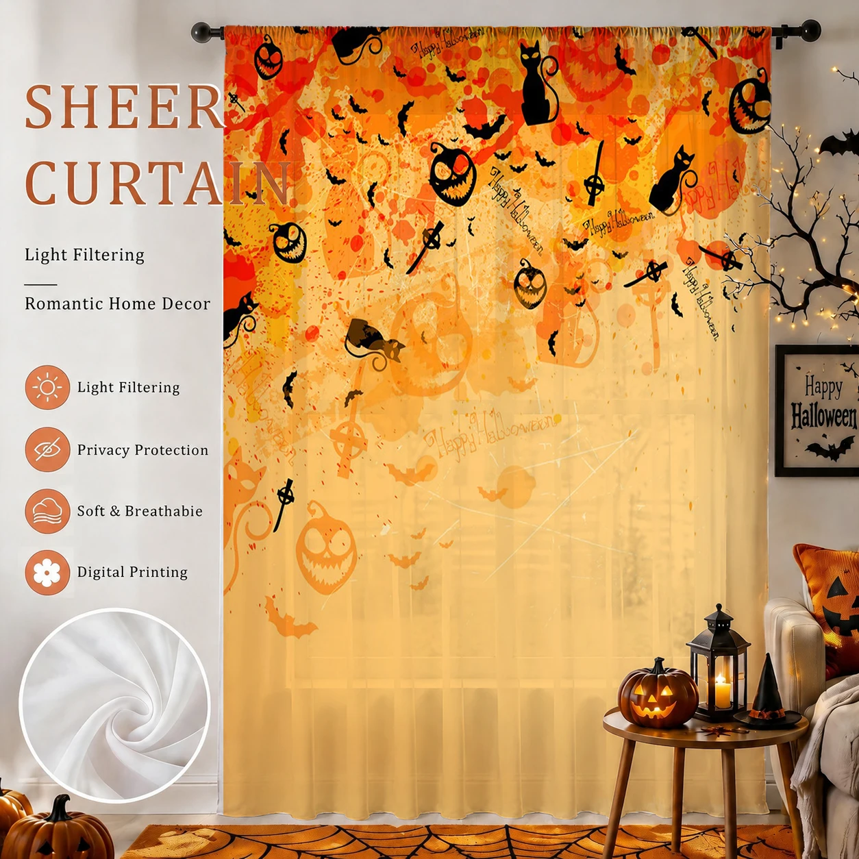 Curtain Rods - 1 szt. Przezroczysta zasłona na Halloween